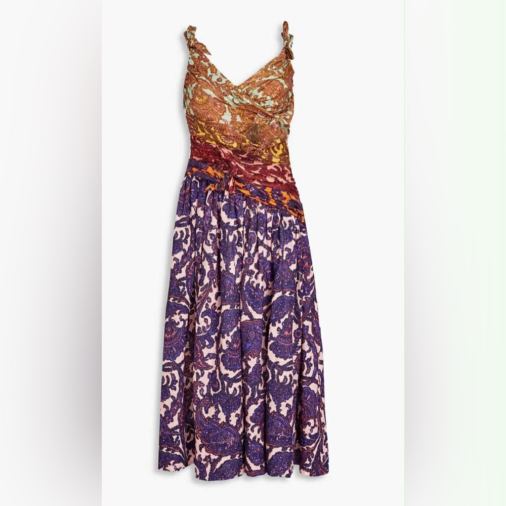 ZIMMERMANN Cutout knotted printed linen midi dress